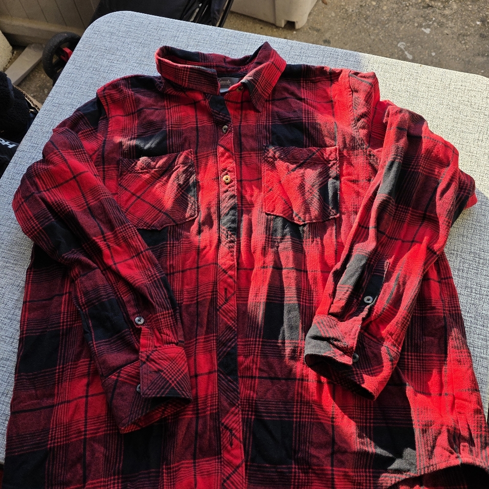 Red and Black Plaid Button-Up Shirt